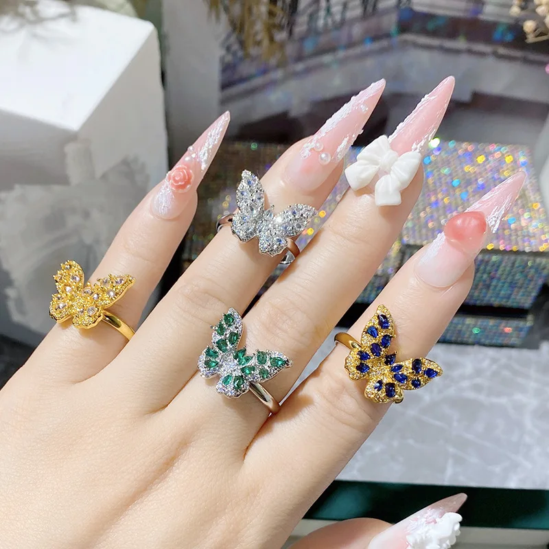 

MDLFES Moissan Diamonds Style Paparacha Fluttering Gold-Plated Zirconia Ring for Women