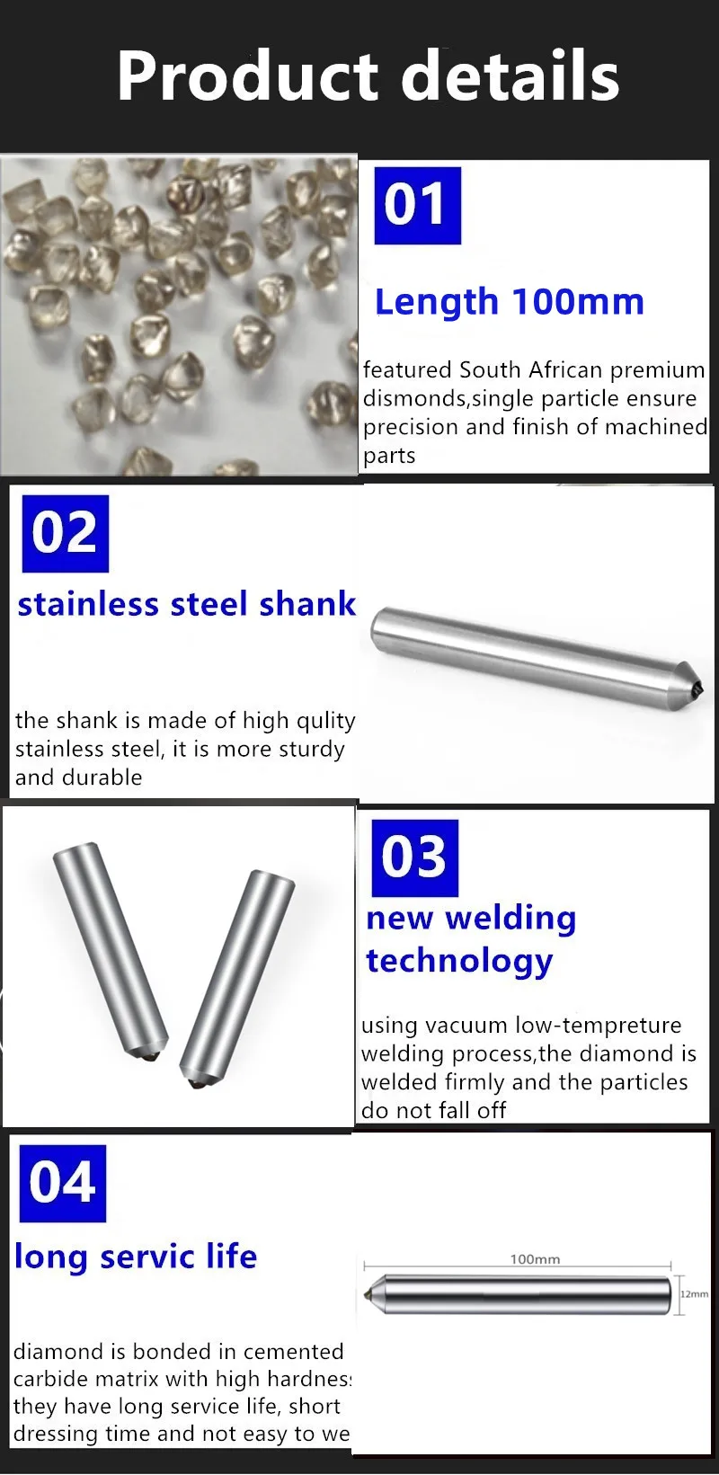 100mm Diamant-Abziehstift für Schleifscheiben, Schleifwerkzeuge, Abziehstift mit konischer Spitze, Reparaturteile, Schleifmittel, Schneidwerkzeug, Schärfer – Detail 2