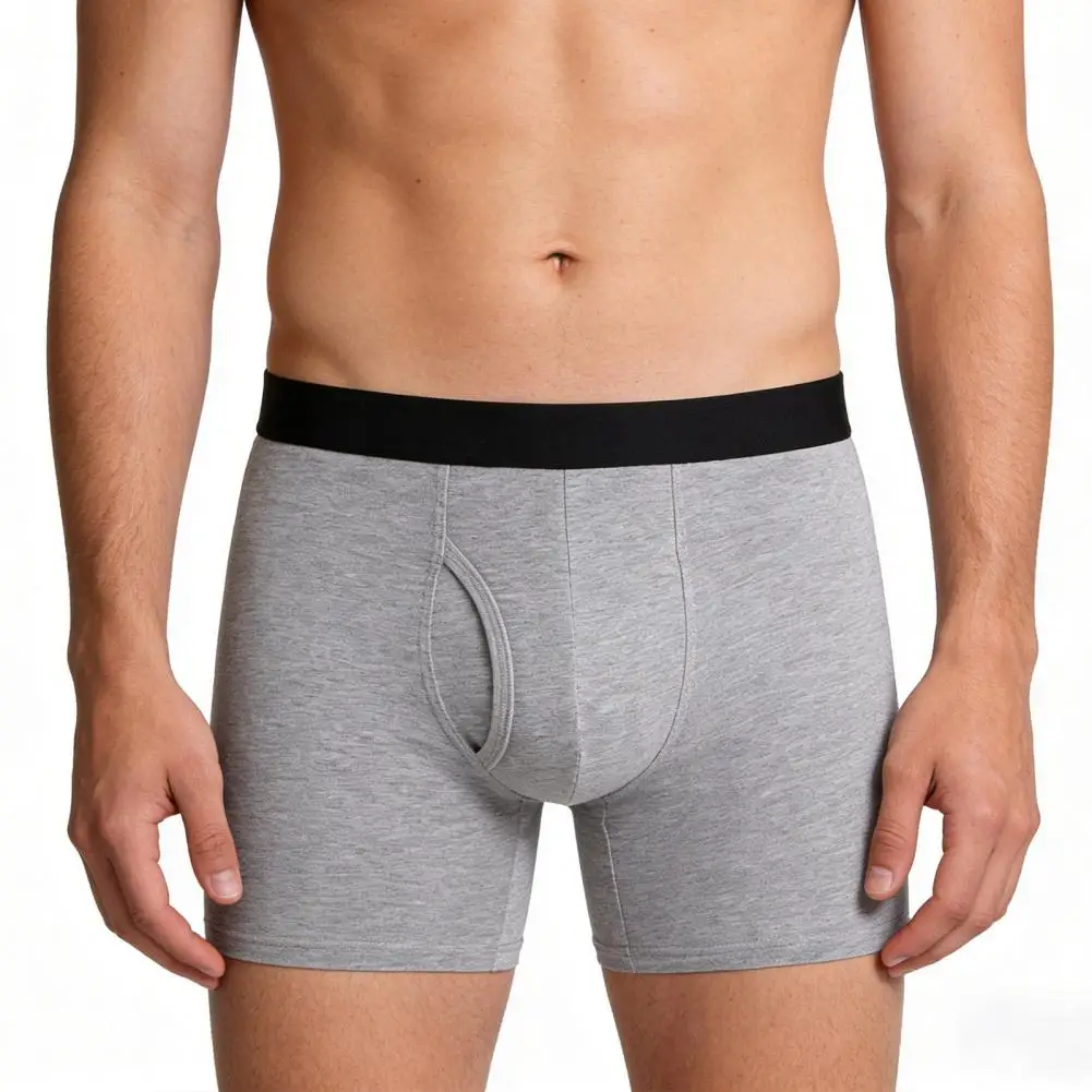 Soft Boxers Men's Mid-rise Boxer Underwear Elastic Waist U-convex Shorts Contrasting Waistband Open Front Briefs Panties Boxer