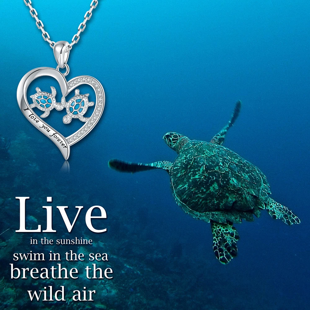 925-Sterling-Silver Mom and Daughter Sea Turtle Heart Love Pendant Necklace Jewelry Mother's Day Gifts for Mother Women daughter