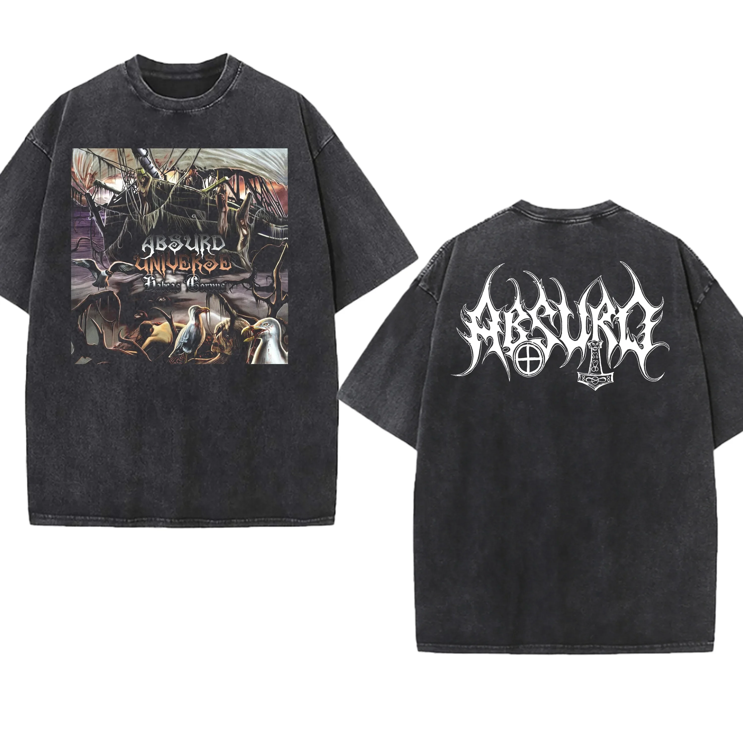 Absurd Washed T-Shirt Metal Band Gothic Gift Mens Clothing Graphic Vintage Hip Hop T-shirt Streetwear Tees Short Sleeve