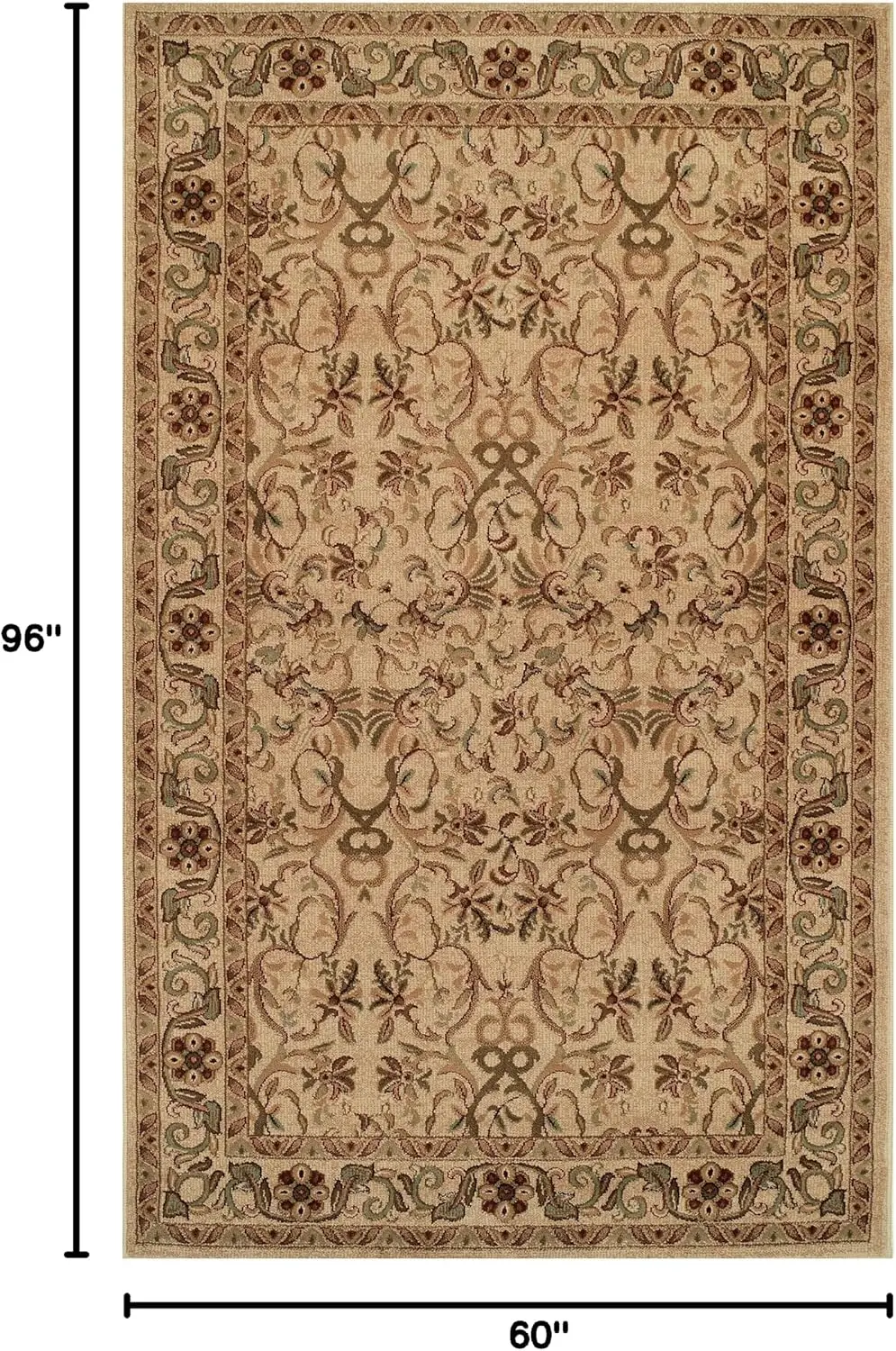 Indoor Area Rug, Traditional Floral Scroll Décor,5'x8', Ivory | Easy Care Jute Backing Rugs for High Traffic Living Dining Room,