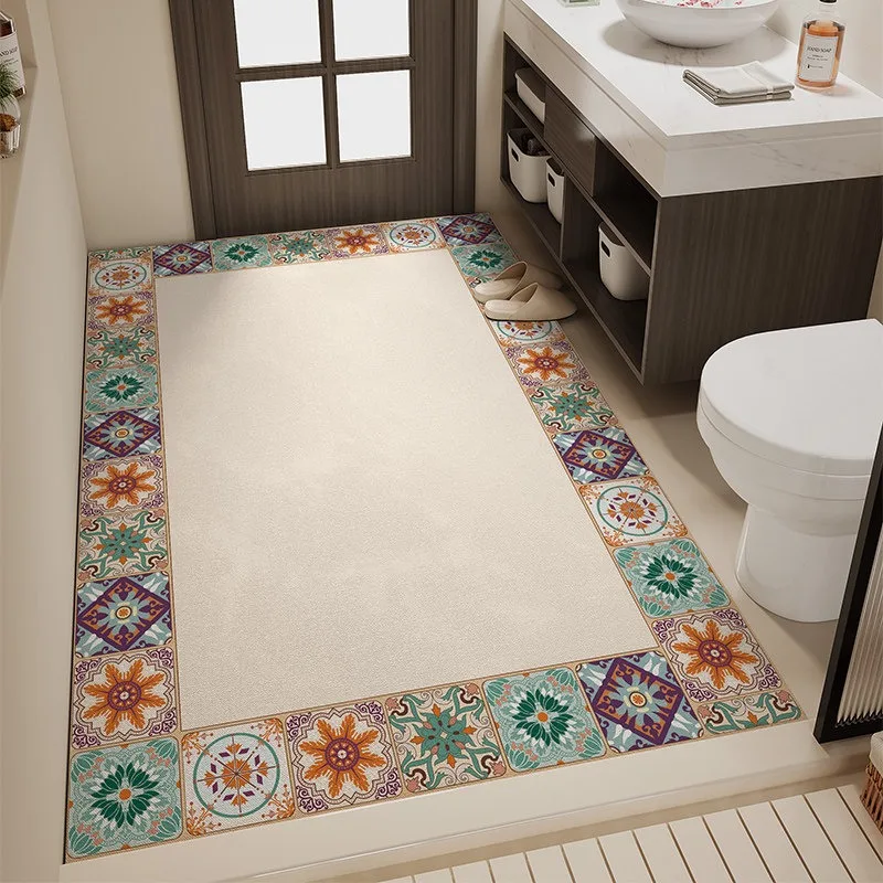 PVC Leather Foot Mats Waterproof Non-slip Kitchen Floor Mat Oilproof Anti-slip Rug Dirt-resistant Easy Clean Bathroom Carpet 러그