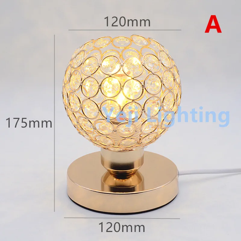 

E27 base LED Simple modern bedroom table lamp Iron Bedside lamp Crystal desk lamp with button switch cable wire cord