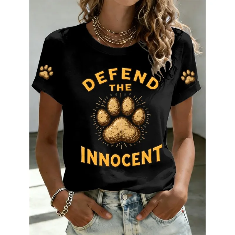 ilstile Women's Defend The Innocent Print T-Shirts Summer Short Sleeve Casual  Tops Black White Blue Tees New Arrival