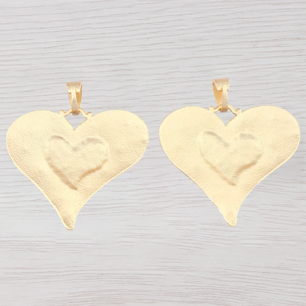 1 x Antique Gold Color Large Hammered Double Love Heart Charms Pendants for DIY Necklace Jewelry Making Findings Accessories