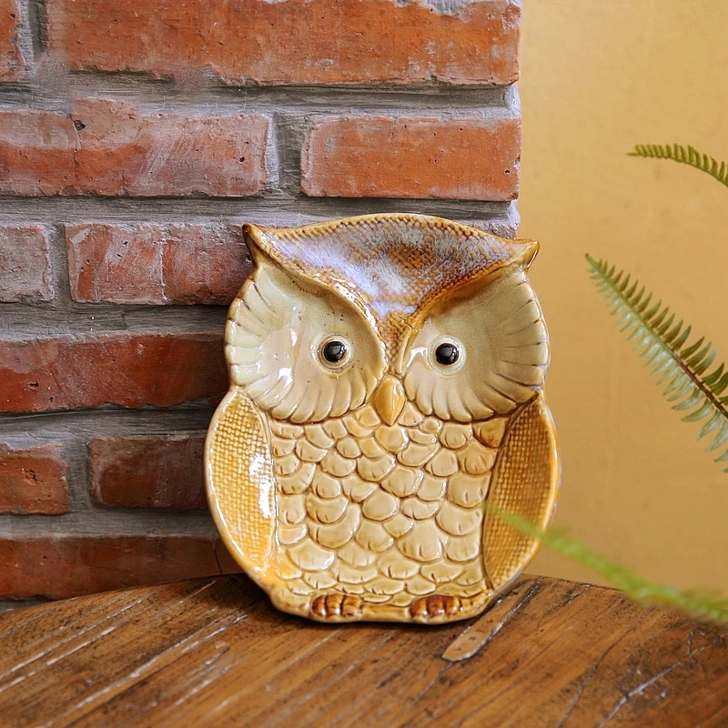 Countryside Owl Design Ceramic Tray Vintage Red Green Yellow For Jewelry Storage Plate Keys Holder Soap Dish And Home Decoration view 3