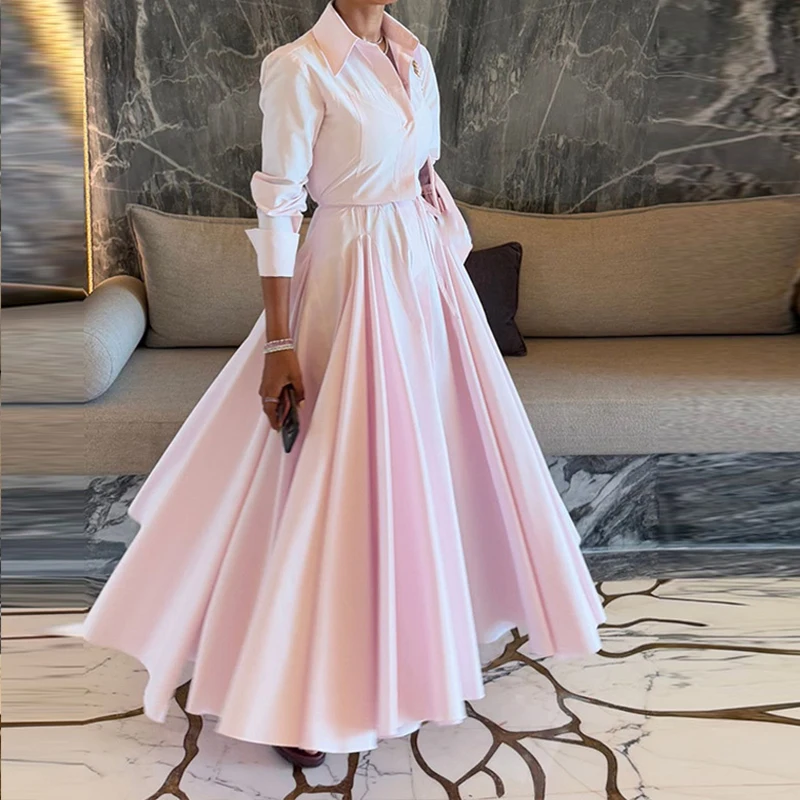 ชุดเซ็ตเสื้อแขนยาวเอวสูงและกระโปรงทรงสวยหรู สีพื้น เรียบง่าย สไตล์ลำลอง สำหรับสาวๆ ใส่ไปทำงานหรือไปงานปาร์ตี้