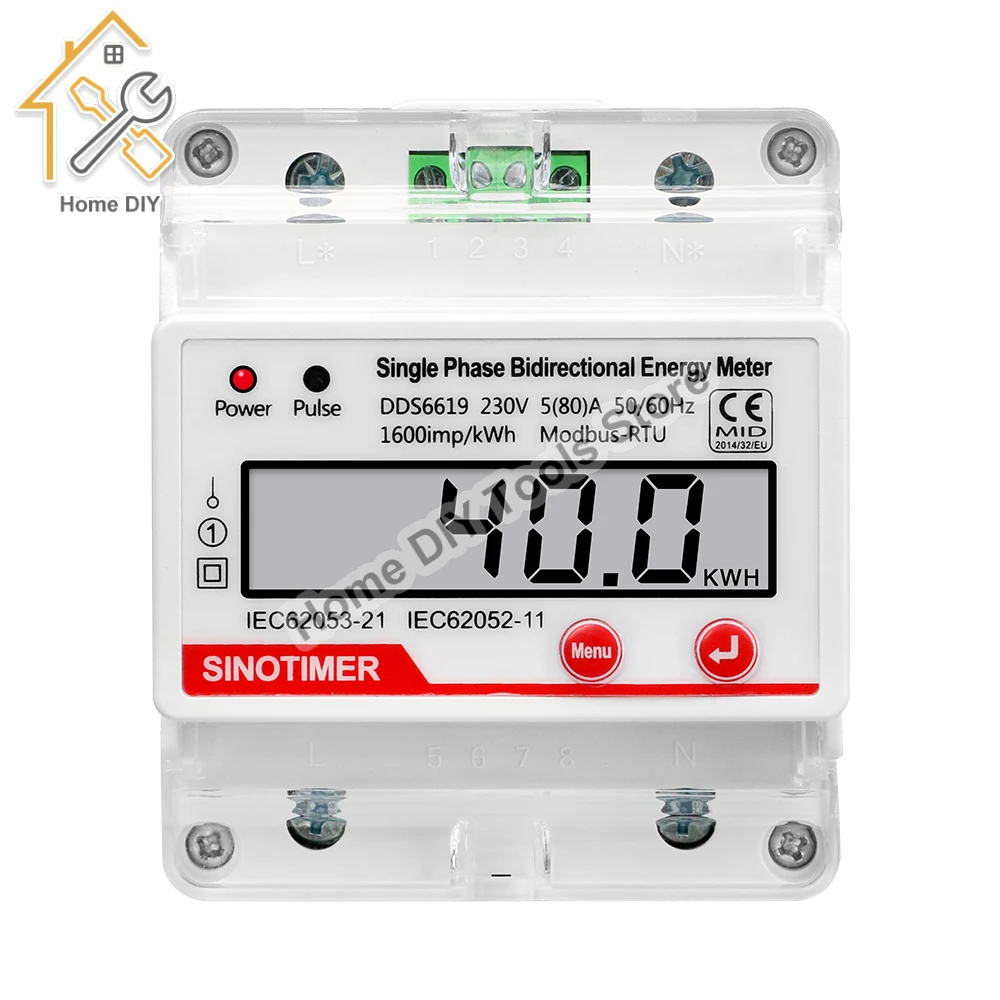 4P Single Phase DIN Rail Electronic Watt Power Consumption Energy Meter KWH LCD Digital Display With RS485 Modbus