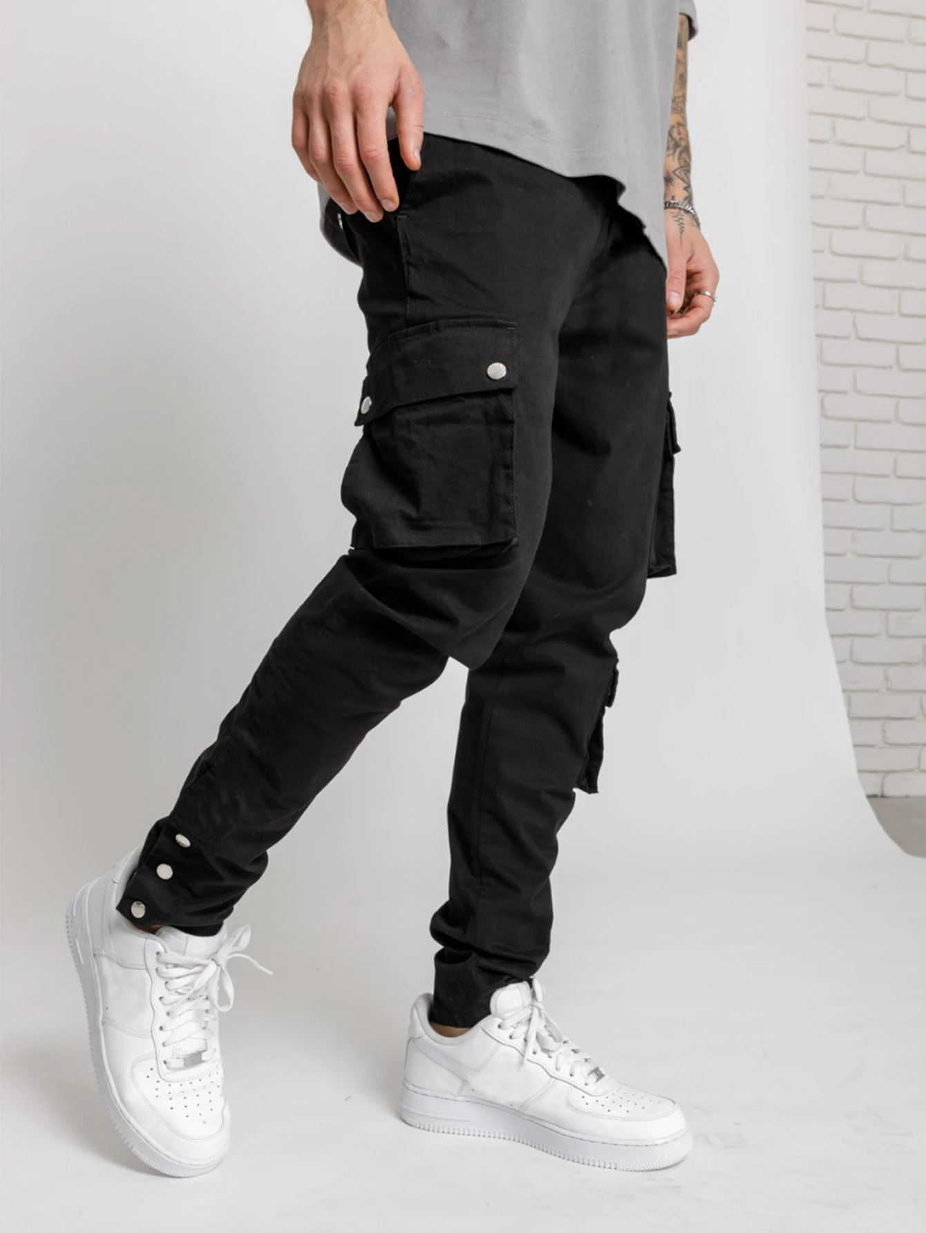 Men's work pants autumn new button decoration trendy pants outdoor fashion straight leg pants men's jogging pants streetwear, gi