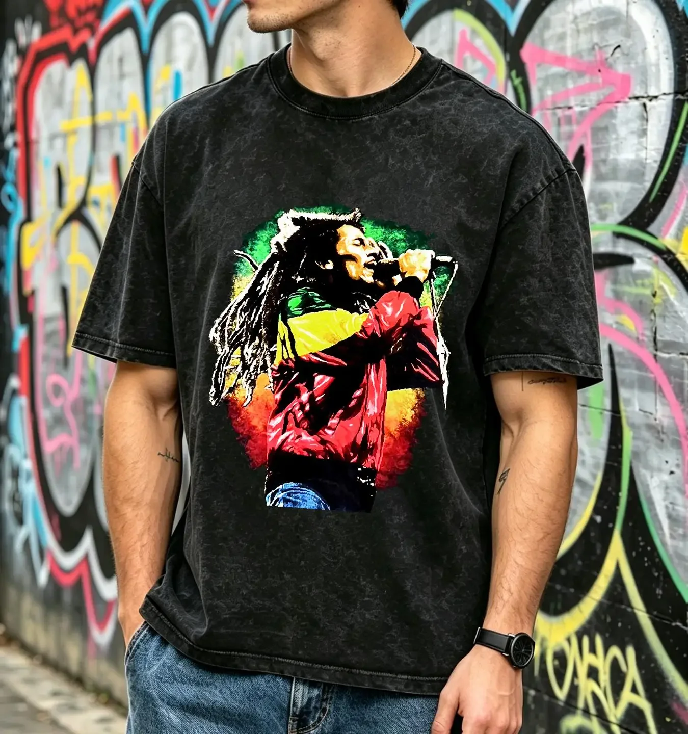 washed T Shirt Bob Marley Reggae Classic Rock Men Small Concert long or short sleeves vintage Washed Stylish Breathable Unisex