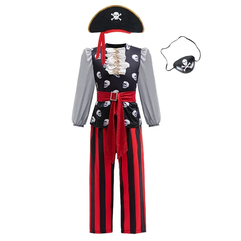 

Children's Pirate Girl Boy Captain Costume Role Play Striped Long Sleeve Masquerade Party Fancy Dress Party Stage Play Costume