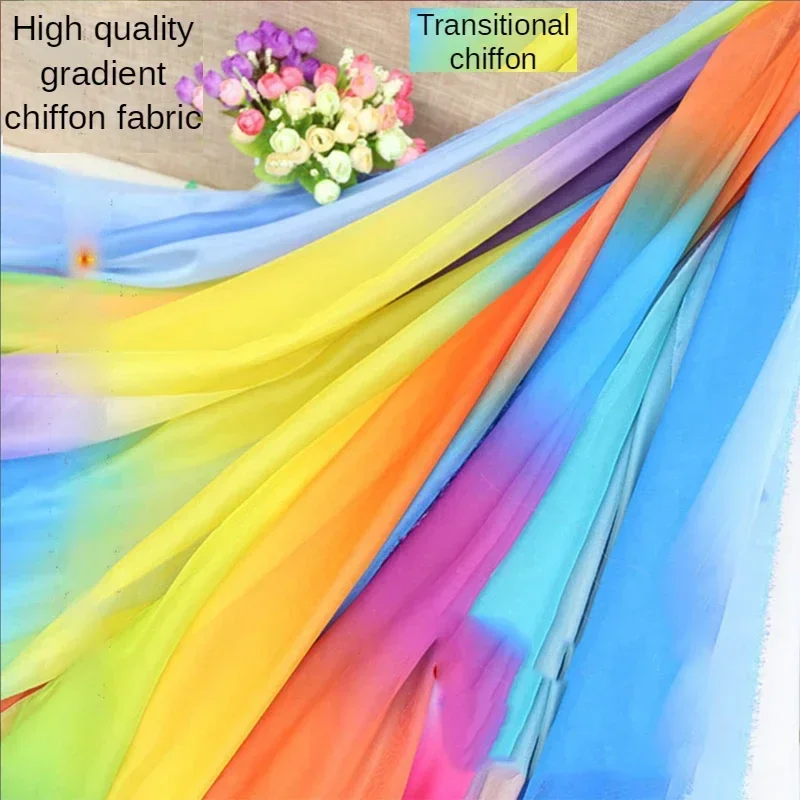 30D Colorful Gradient Chiffon Fabric By The Meter for Clothing Silk Scarf Dress Skirts Sewing Soft Thin Transparent Cloth Summer