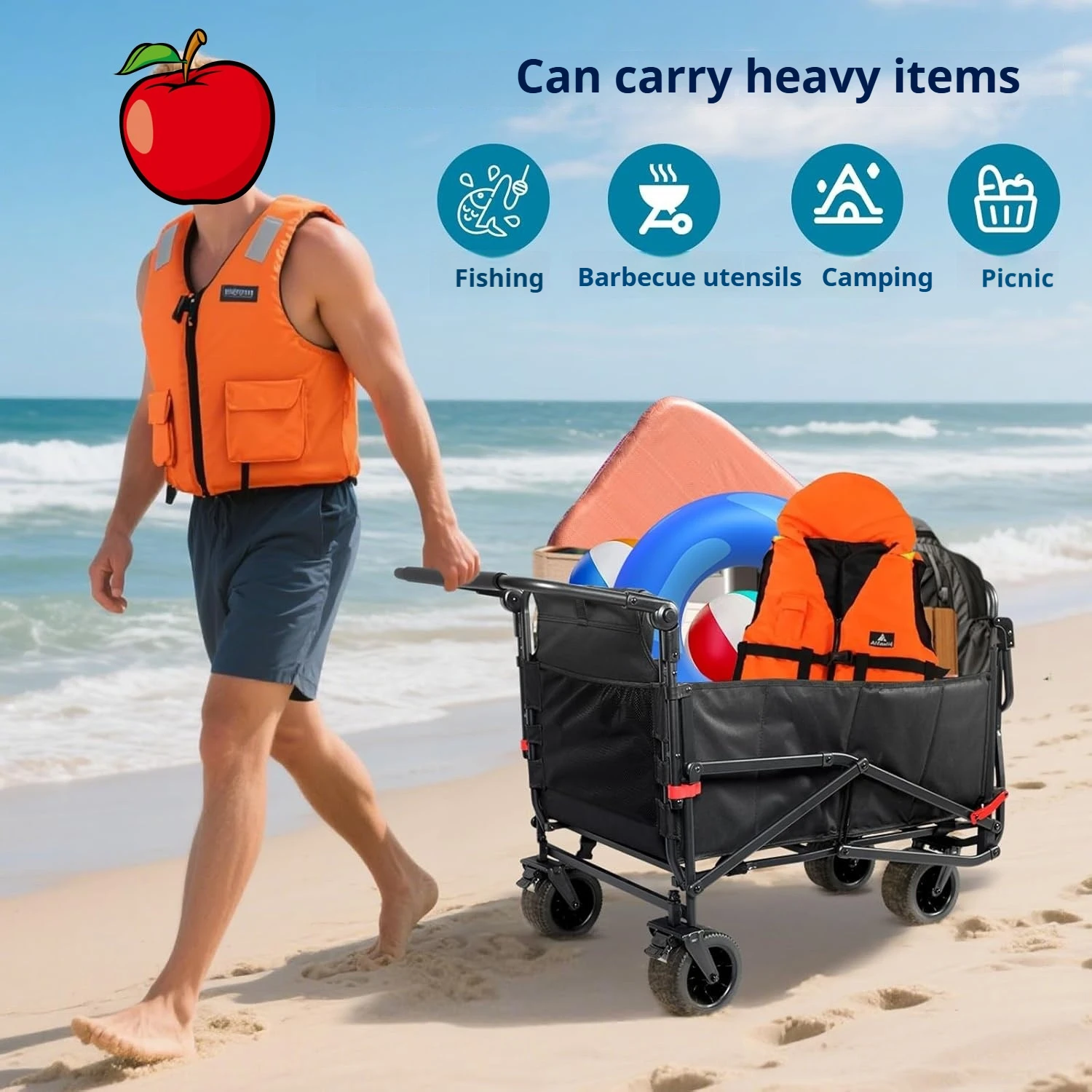 Adjustable Recliner Camping Vehicle Folding Cart Multi-Functional Large Capacity Beach Fishing Suitable Instantly Folding Cart