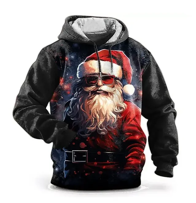 Chrismas Men's Hoodie Print Sweatshirts For Men Harajuku Hooded Shirt Pullover Casual Clothes Streetwear Top Men's Clothing