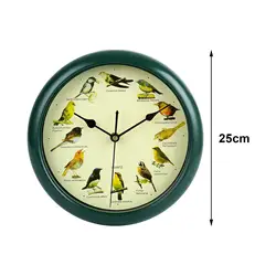 25cm Musical Birds Wall Hanging Sound Clock Battery Operated Household Interior Green Frame for Bedroom Housewarming Gift