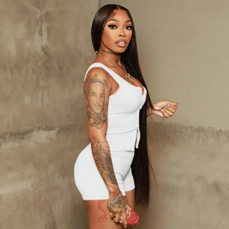 YUZHEXI zip-up tank top with shorts women red two pieces summer sporty set