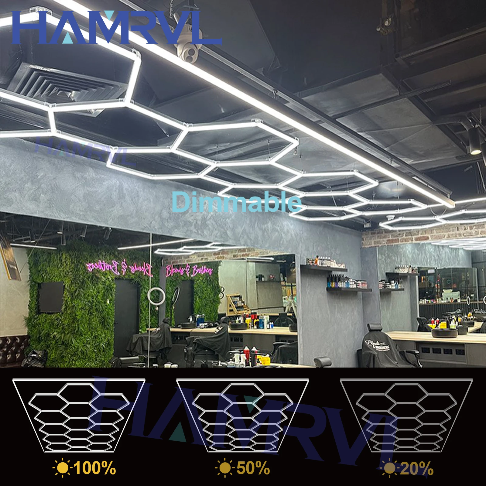 Dimming Hexagon Lighting for Garage Barbershop Ceiling Light Workshop Honeycomb LED Tube Lamp 4S Car Detail Gym Store Restaurant