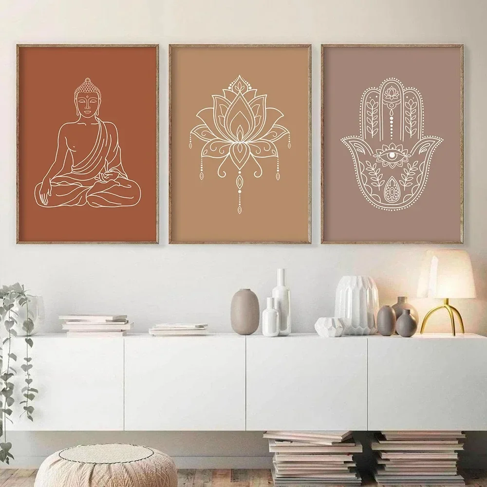 Mandala Buddha Lotus Abstract Boho Wall  Print Canvas Painting Poster Picture Zen Line Living Room Home Interior Decor