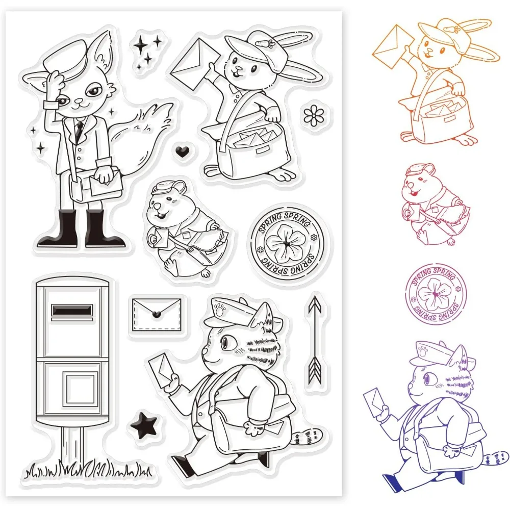 Transparente Stempel aus Silikon mit Tiermotiv, Fuchs, Hamster, Kaninchen, Katze, für Geburtstag, Valentinstag, Kartenherstellung, DIY