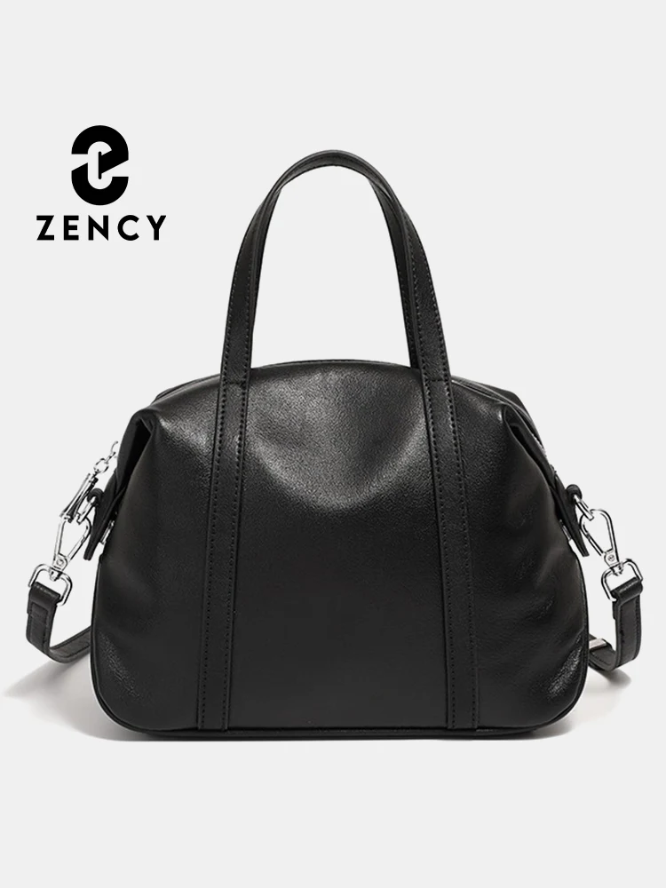 Zency Women's New Soft Vintage Cowhide Leather Handbag Crossbody Top-handle Bag Vintage Boston Bag  For OL Bowling Bag Purses