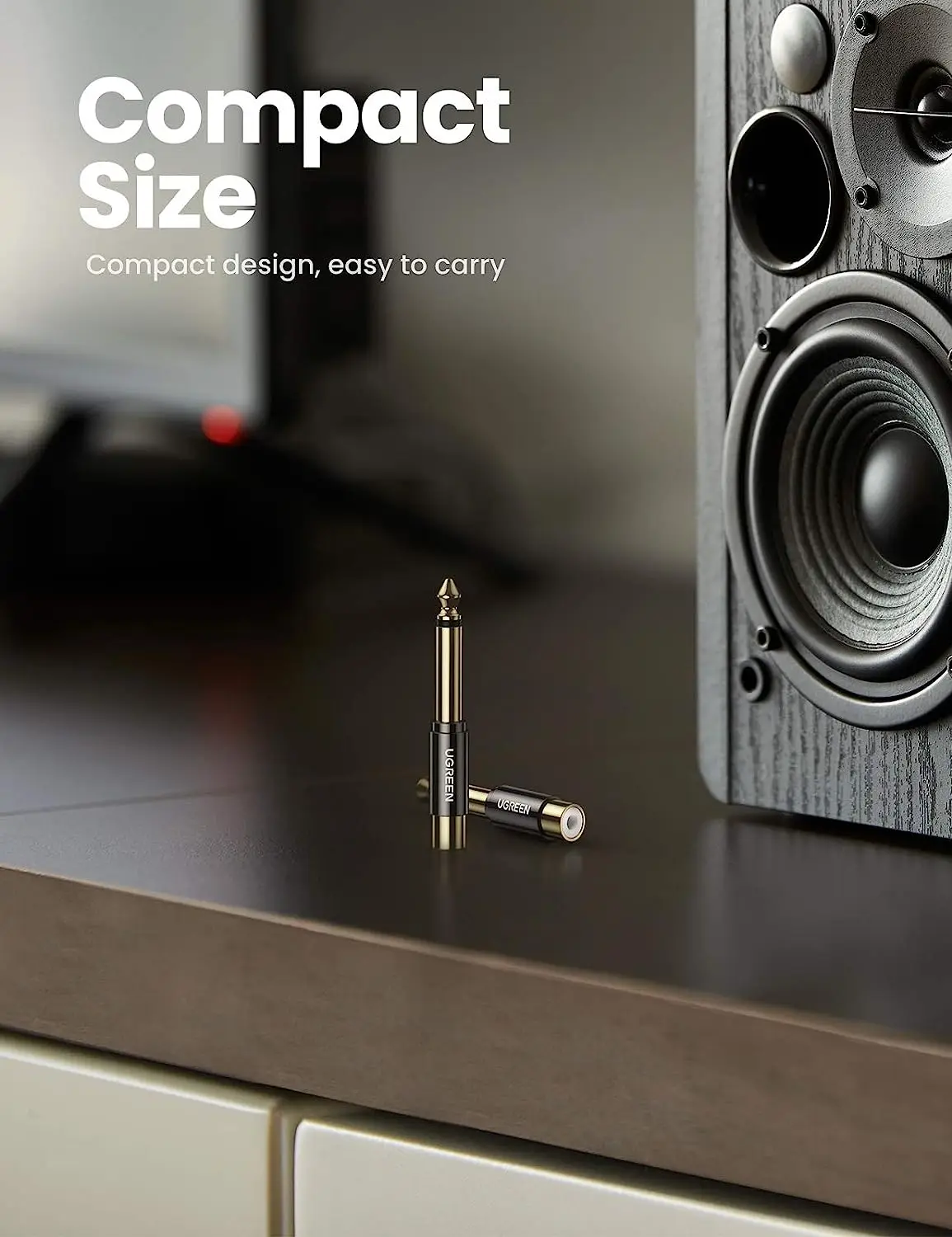 UGREEN RCA - 1/4インチアダプター、6.35mm - RCAジャックステレオオーディオ、1/4インチオス - RCAメスTSジャックプラグ