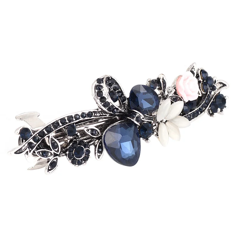 EASYA Three Styles Blue Rhinestone Antique Barrettes Headwear Jewelry Fashion Flower Leaves Hair Clips Hairpin