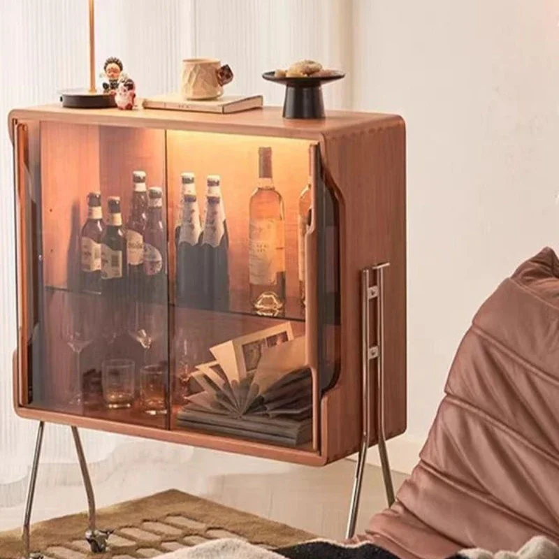 

Medium vintage solid wood movable wine cabinet French living room Bauhaus sideboard storage storage display cabinet