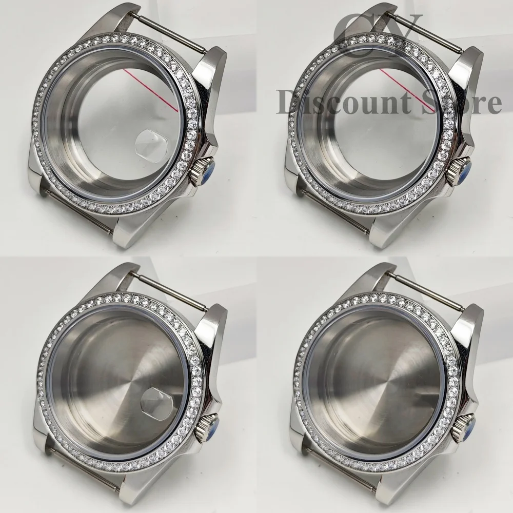 

NH35 40 мм часы с бриллиантовым кристаллом из нержавеющей стали, серебряное быстрое сапфировое стекло подходит для NH34 NH35 ETA2824 PT5000 движение