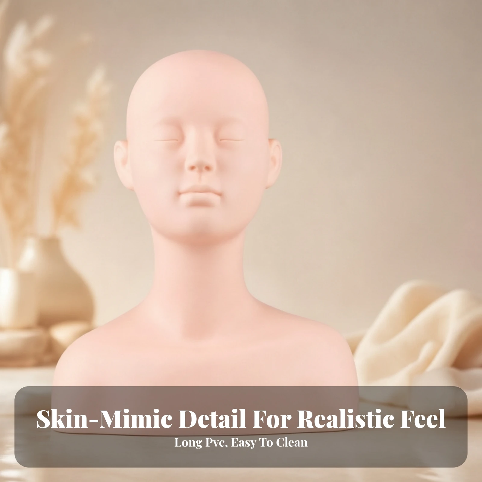 Beauty Practice Head with Shoulders Flesh-Toned Esthetic Mannequin Head with Shoulders Practice Mannequin Bust Smooth Safe