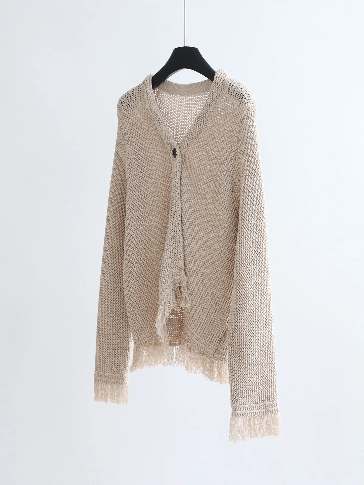 

Dave&di One Button Knitted Sweater Cardigan Loose Jacket 26 Early Spring Long Sleeved Shawl Vacation Style