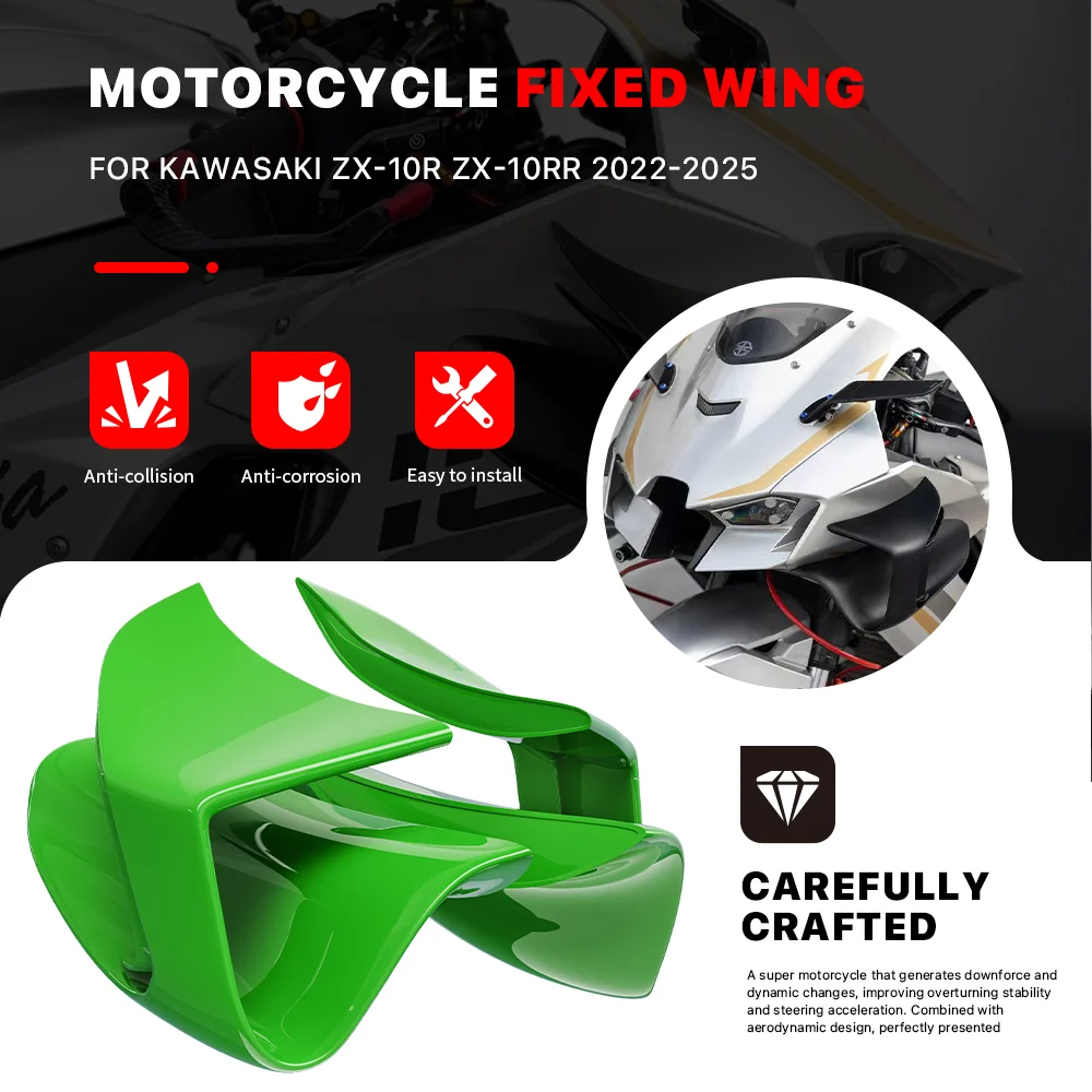 

Motorcycle Fixed Wing Spoiler Fairing For Kawasaki ZX-10R ZX-10RR 2022-2025 ABS Front Aerodynamic Wing Deflector Side Winglet