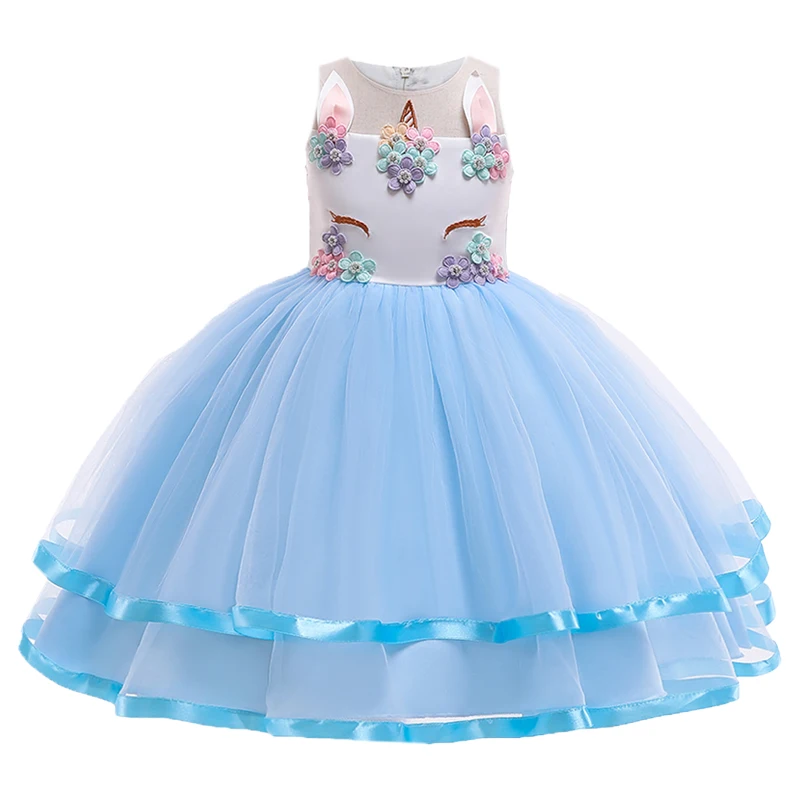 Colorful Girls Unicorn Dress Pastel Rainbow Tulle Princess Girl Birthday Party Dresses Child Halloween Unicorn Perform Costumes