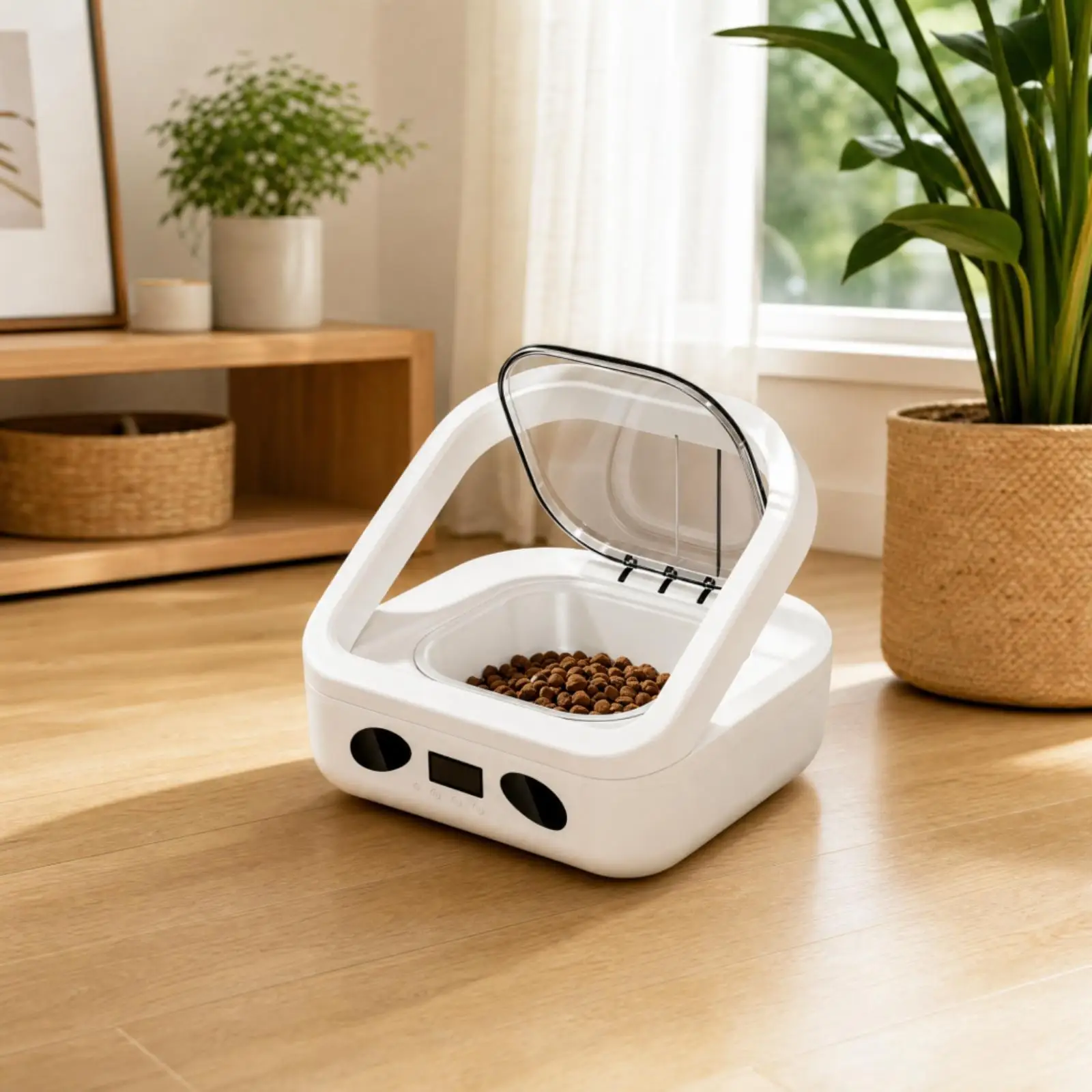 Industrial Pet Feeder Smart Chip Reader Bowl for Home Use Anti Tamper White Design