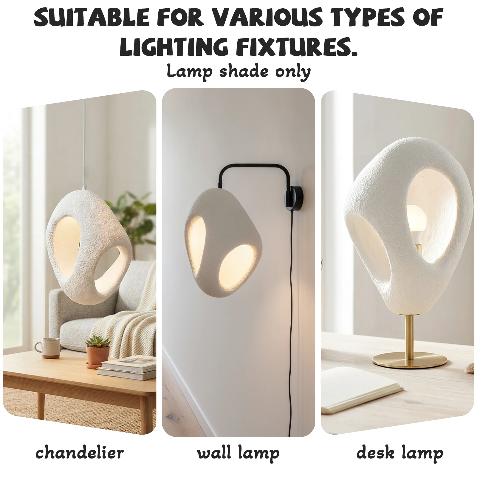 Wabi-Sabi Pebble Egg Lamp Shade, Textured White Resin Cover for Pendant Wall Light Bedroom