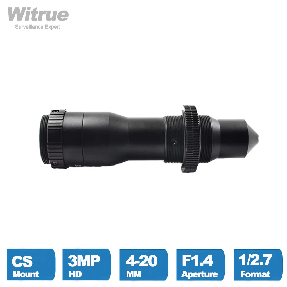 Witrue Pinhole Lens Varifocal 4-20MM CS Mount HD 3MP Aperture F1.4 Format 1/2.7\