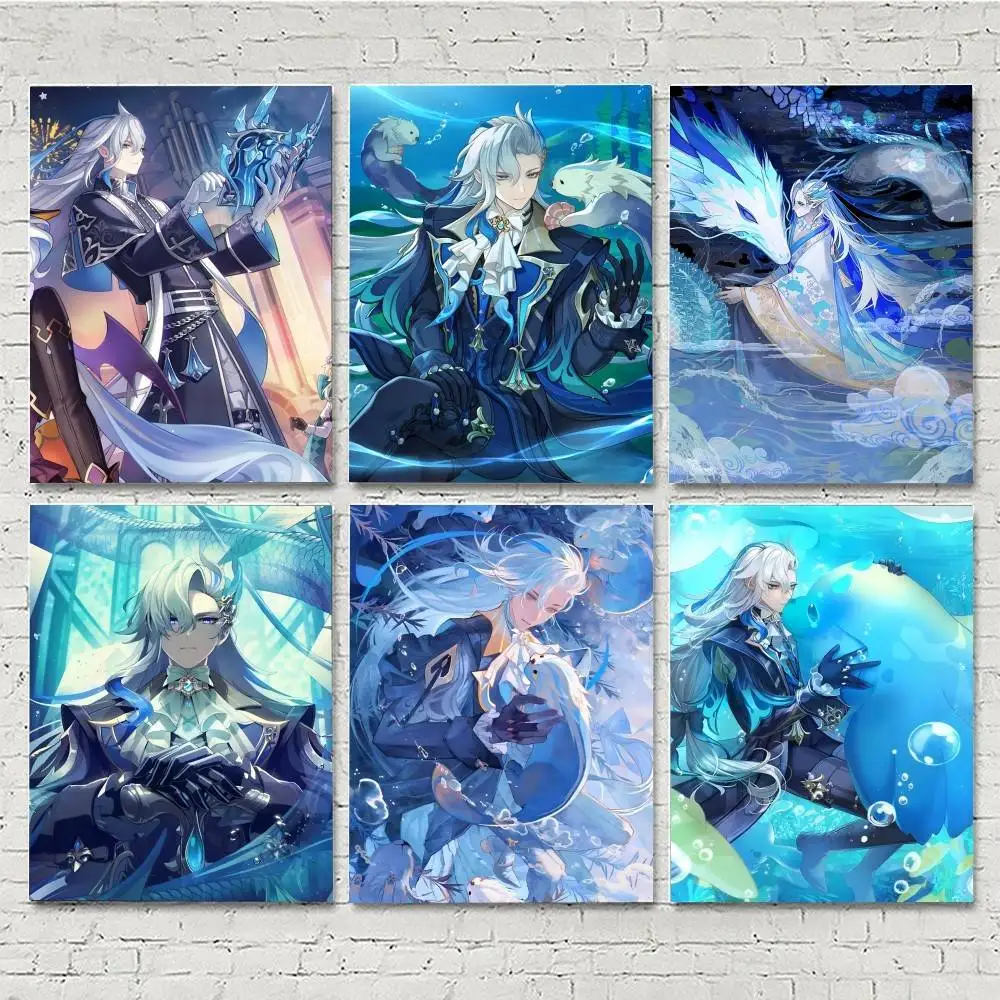 1pc Anime Game Genshin Impact Neuvillette Posters HD Print Vintage Wall Art Decor for Home Study Room