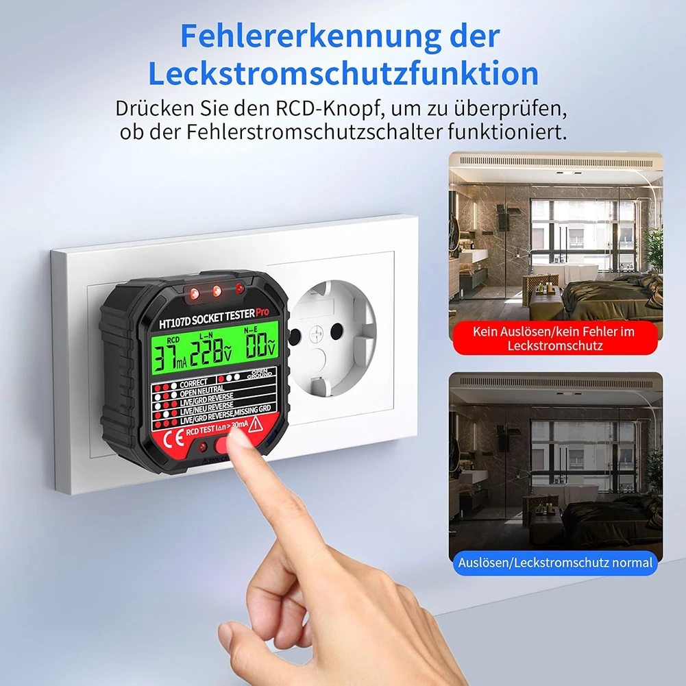 

Socket Tester With Indicator Light And RCD Testing For Fast And Simple Electrical Outlet Wiring And Voltage Check