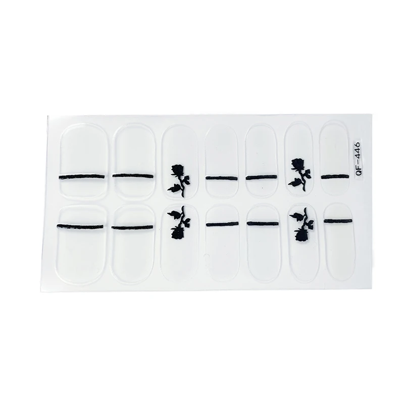 Autocollants brillants pour ongles, bandes de laque noires courtes, couverture complète, faux autocollants, film de manucure imperméable, N64