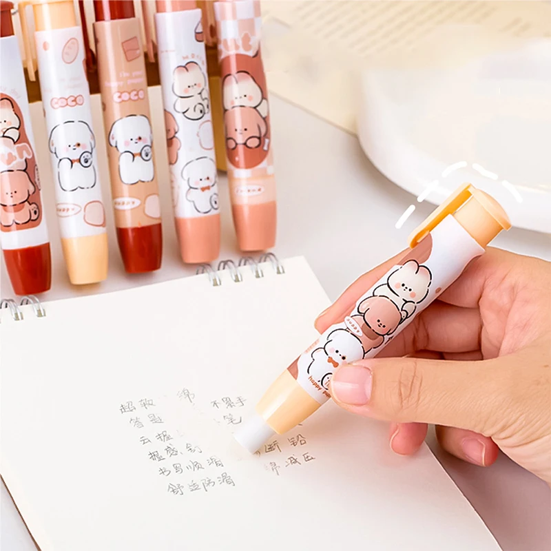 1Pc Creative Cartoon Dog Press Eraser Pupils Drawing Correction Tool Exchangeable Core Less Chip Eraser Office Stationery