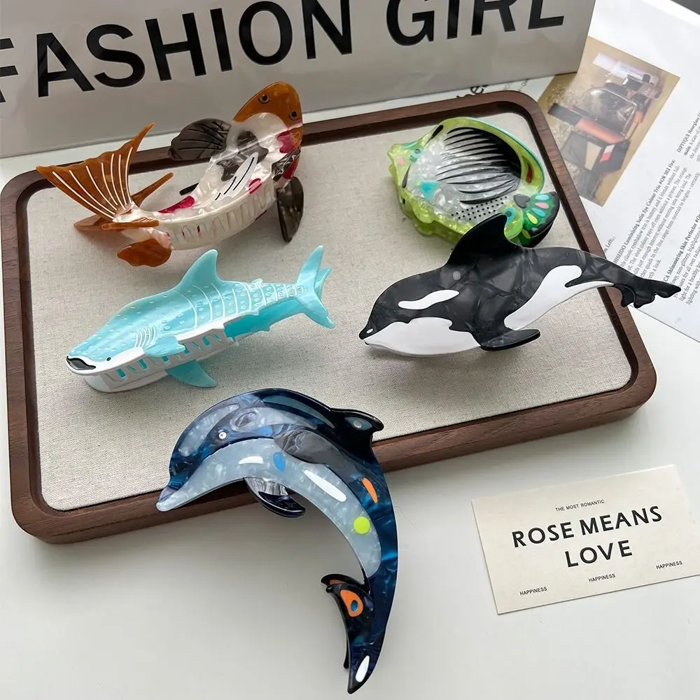 Fashion Acetic Acid Acetate Animal Hair Claw Dolphin Whale Sea Creature Hair Clip Headdress Ocean Series Large Shark Clip Girl