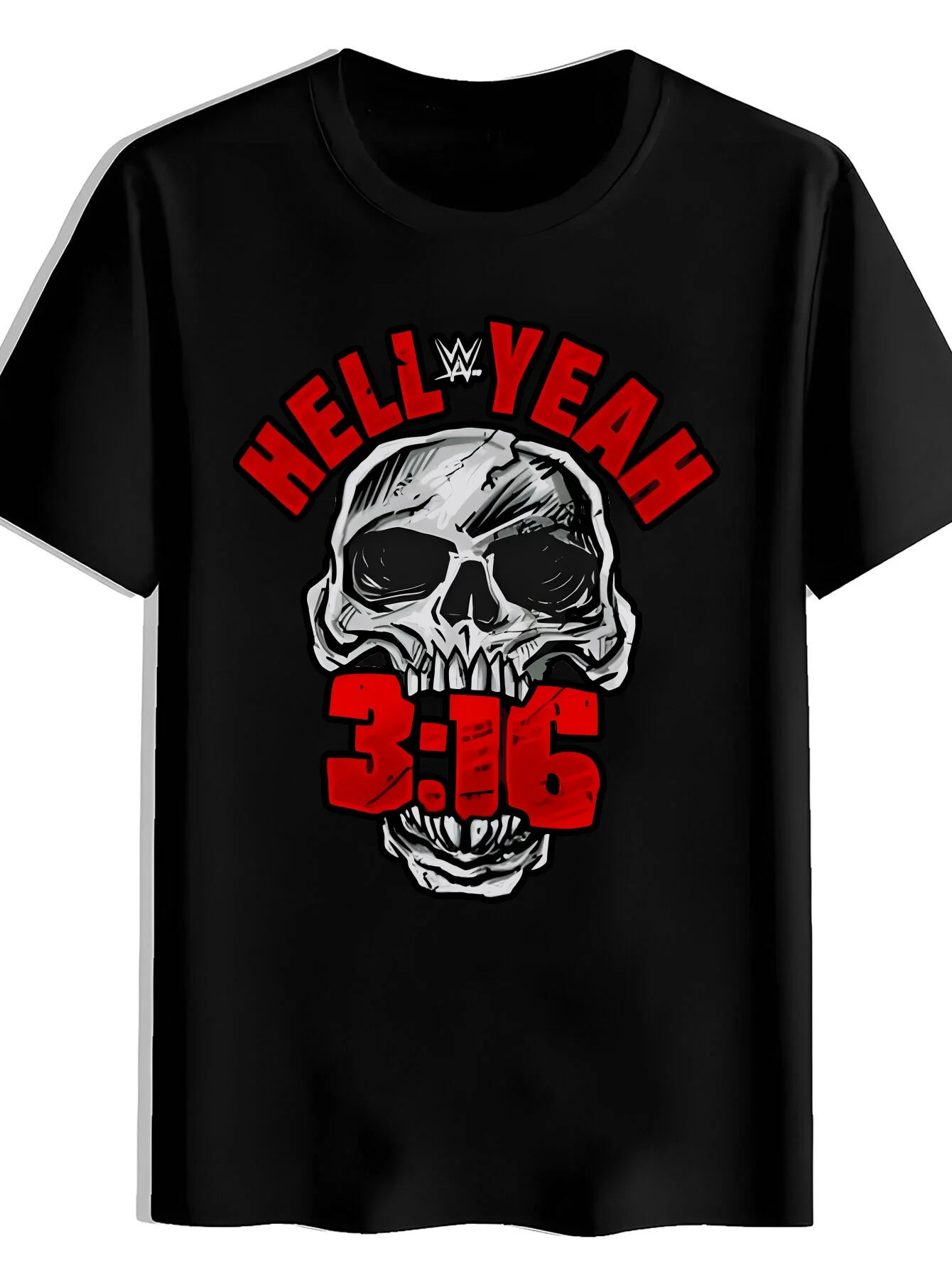 

Men's Retro Rock Band Graphic T-Shirt - Black Crew Neck Short Sleeve Summer Tee with "HELL YEAH 3:16" Skull Design
