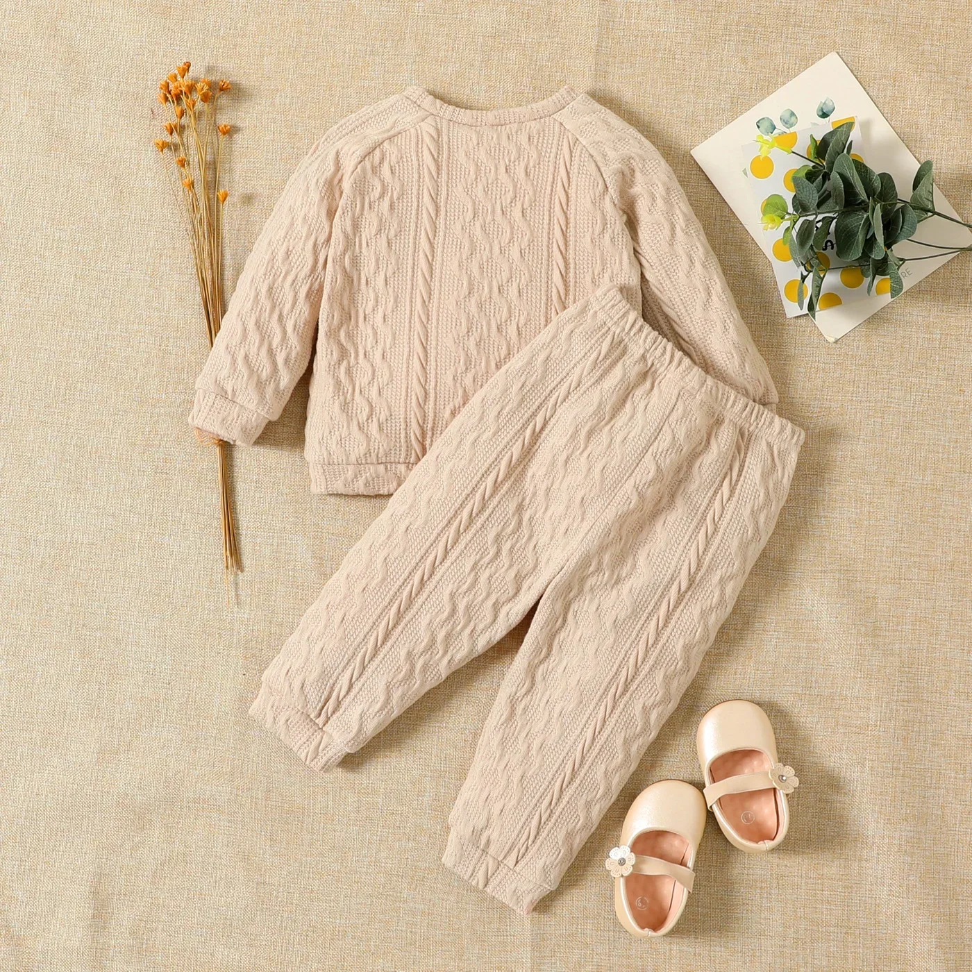 PatPat Baby Boy/Girl Solid Long-sleeve Top and Trousers Set Soft and Comfortable  Perfect for Outings and Daily Wear Basic Style