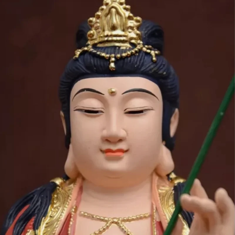 21.5cm Colored Plated Bodhisattva Guanyin Buddha Statue,Resin Sweeping Bodhis