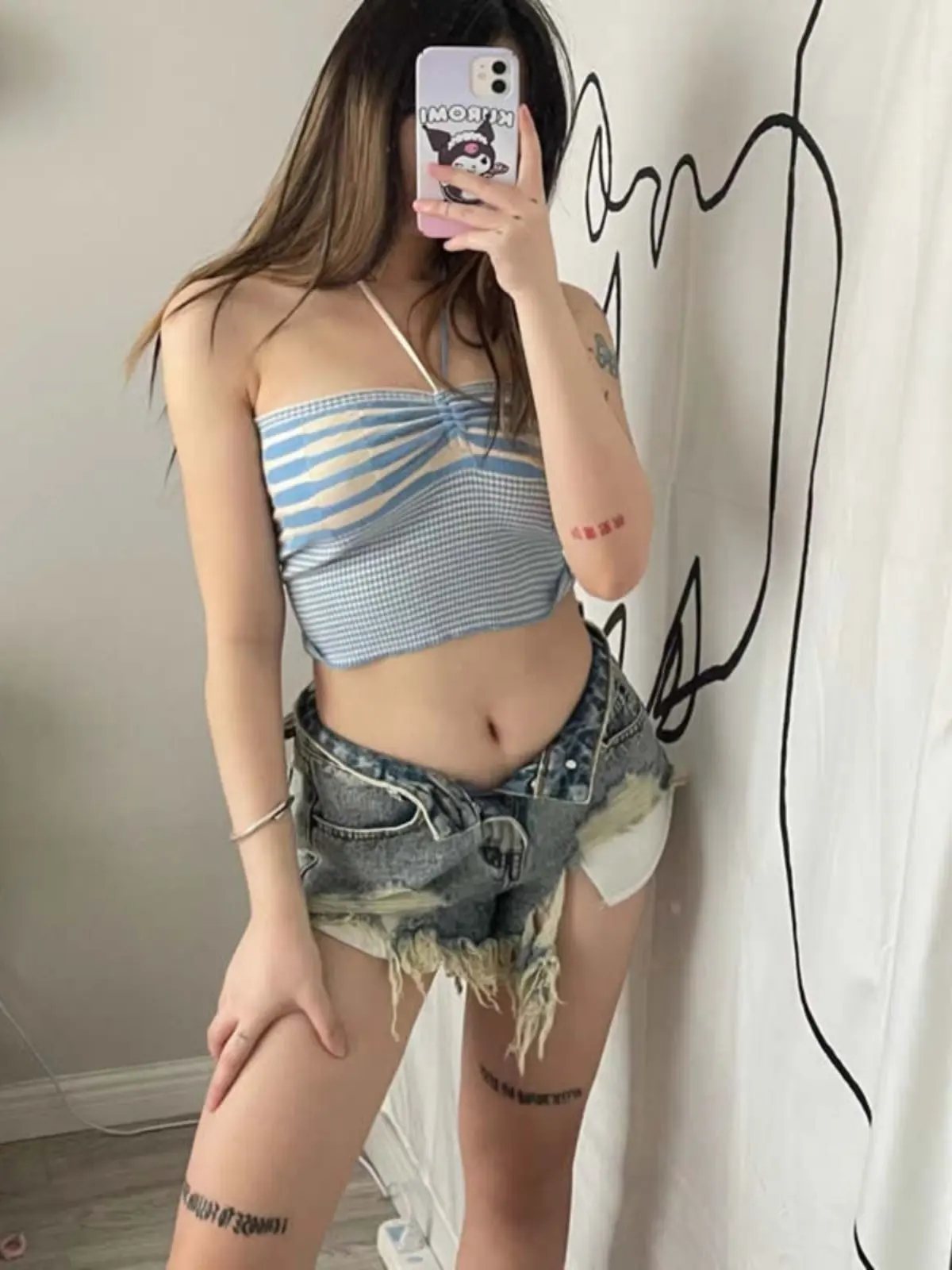 Women's Blue Ripped Denim Shorts Low Rise Beach Jeans Shorts Nightclub Pole Dance Shorts 2000s Y2k Gyaru Hot Pants Shorts Summer