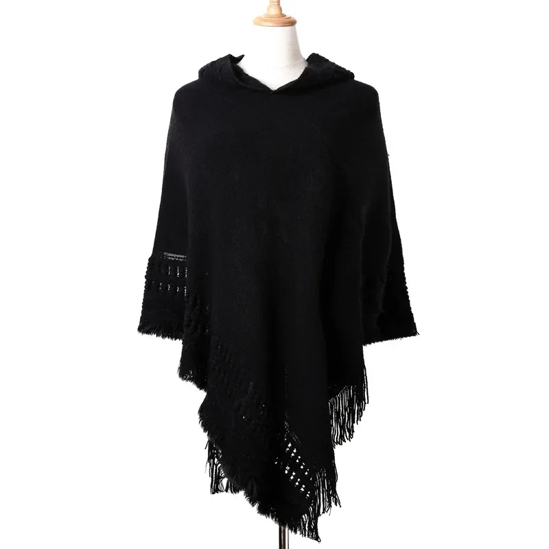 Nieuwe Dames Dames Kwastje Cape Jas Franje Poncho Schuine Streep Jas Bohemian Sjaal Sjaal