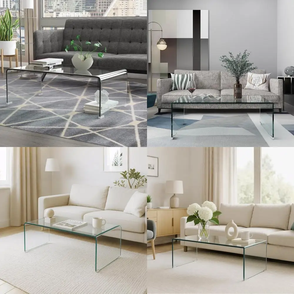 Mesa de centro moderna de vidrio templado, mesa central transparente para sala de estar, diseño elegante y duradero de 0,47 pulgadas de grosor