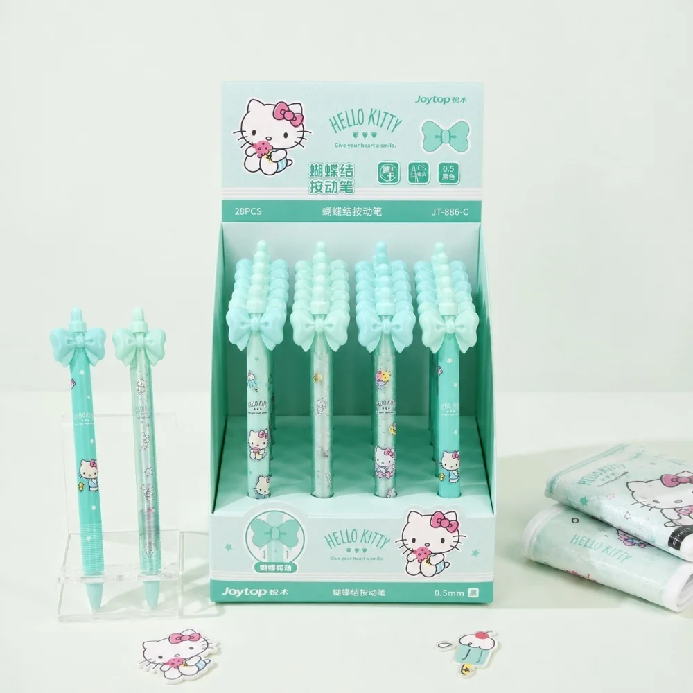 Genuine Sanrio Hello Kitty Butterfly Retractable Gel Pen Black Ink Writing Press Pen for Students School Exam Note Stationery