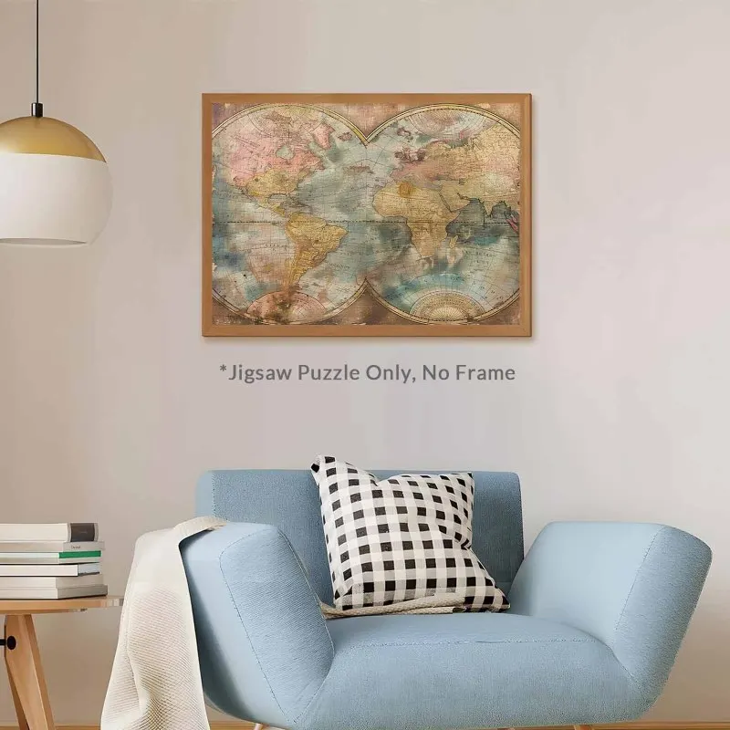 Quebra-cabeça de 500 peças para adultos - Mapa mundi vintage, textura envelhecida, cartografia retrô Quebra-cabeça