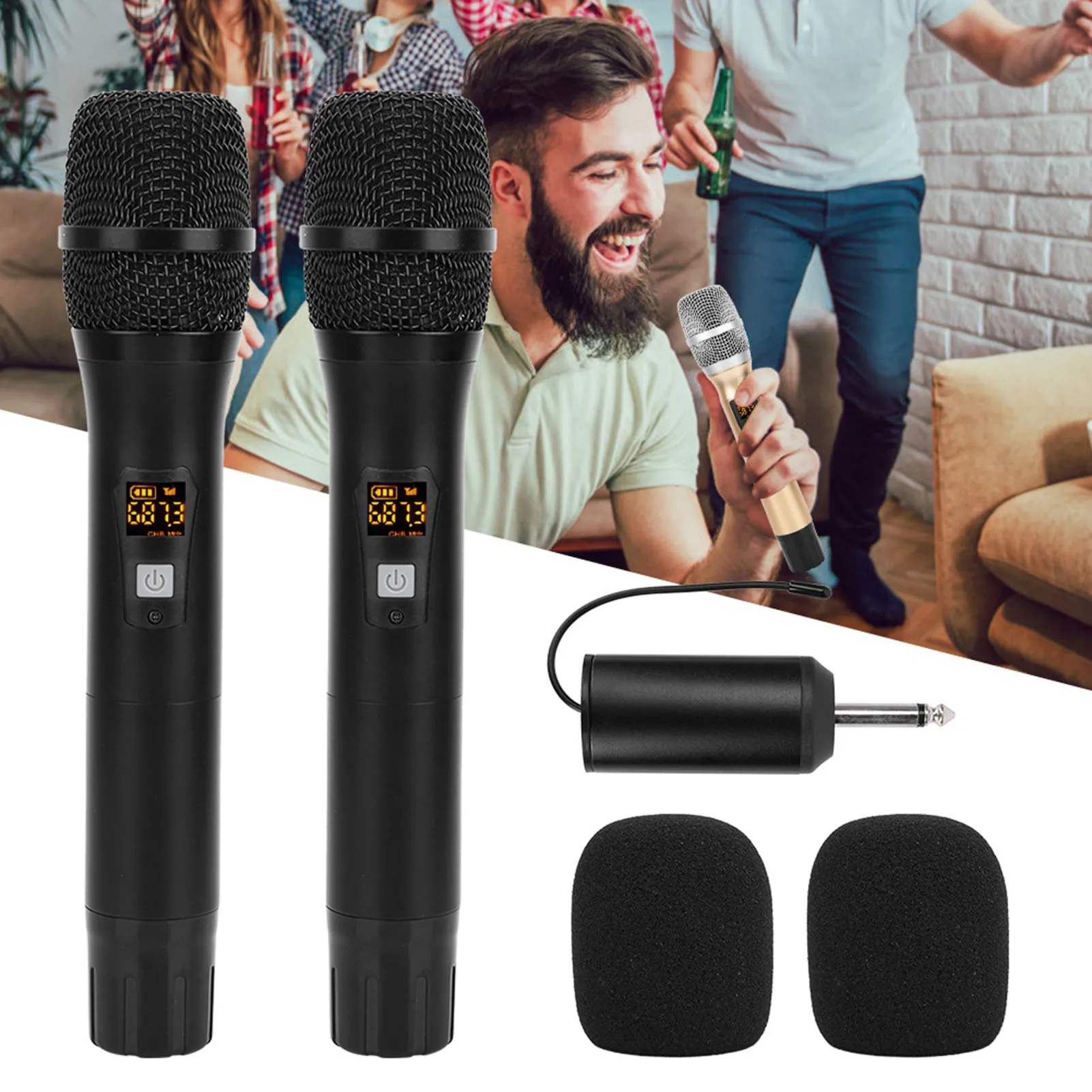 

2Pcs 25 Channels Black Metal Handheld Wireless Microphone with Mini Receiver(Built in Battery)